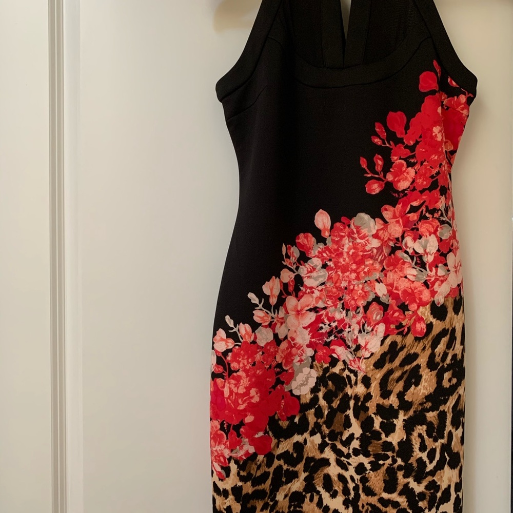 Black floral leopard sheath dress size S